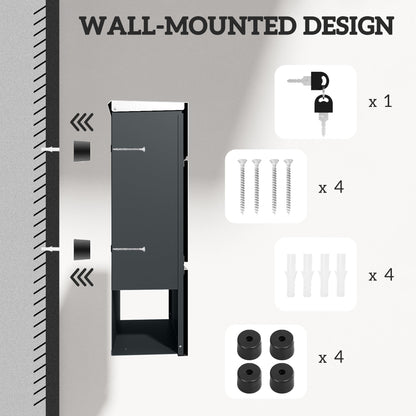 HOMCOM Wall Mounted Post Box with Viewing Window, 2 Lock, Modern Galvanised Steel Mailbox with Copper Core, Weatherproof Letterbox for Outdoor Use, Easy to Install, Silver 