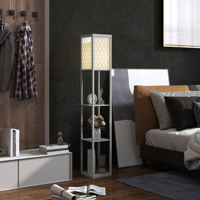HOMCOM Three-Shelf Standing Lamp - Grey/White 