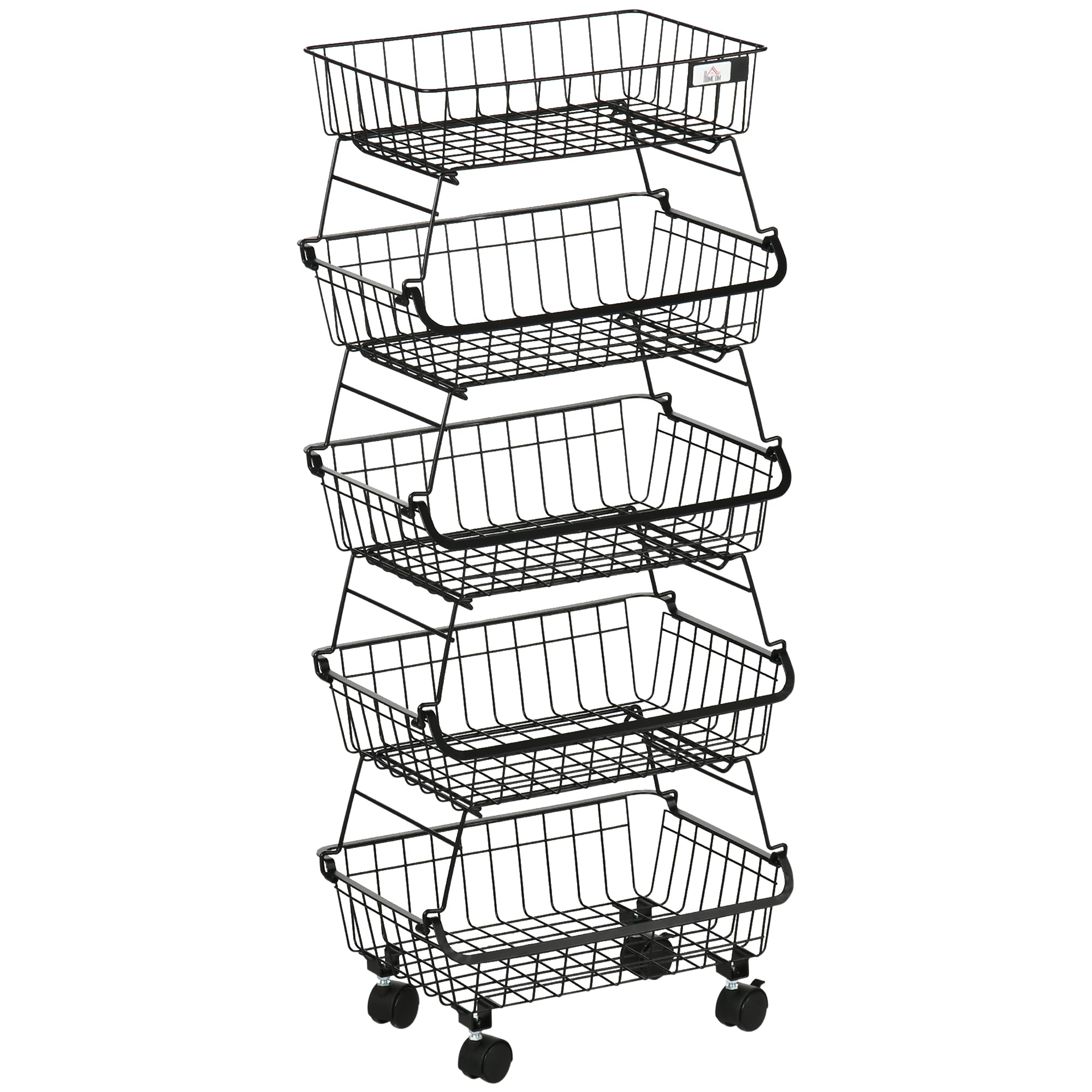 HOMCOM 5 Tier Storage Trolley, Stackable Fruit Vegetable Cart for Kitchen, Living Room, 40 x 2 x 97 cm, Black 
