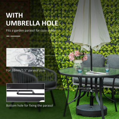 Outsunny 106cm Round Garden Dining Table with Parasol Hole Tempered Glass Top Steel Frame 
