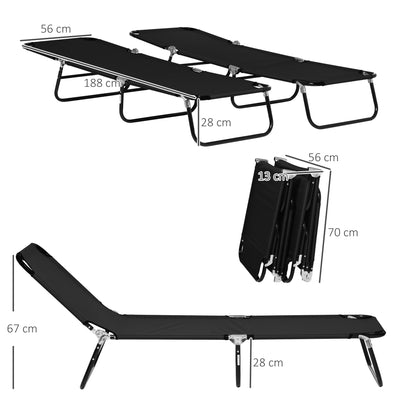Outsunny Set of Two Metal Frame Folding Sun Loungers - Black 
