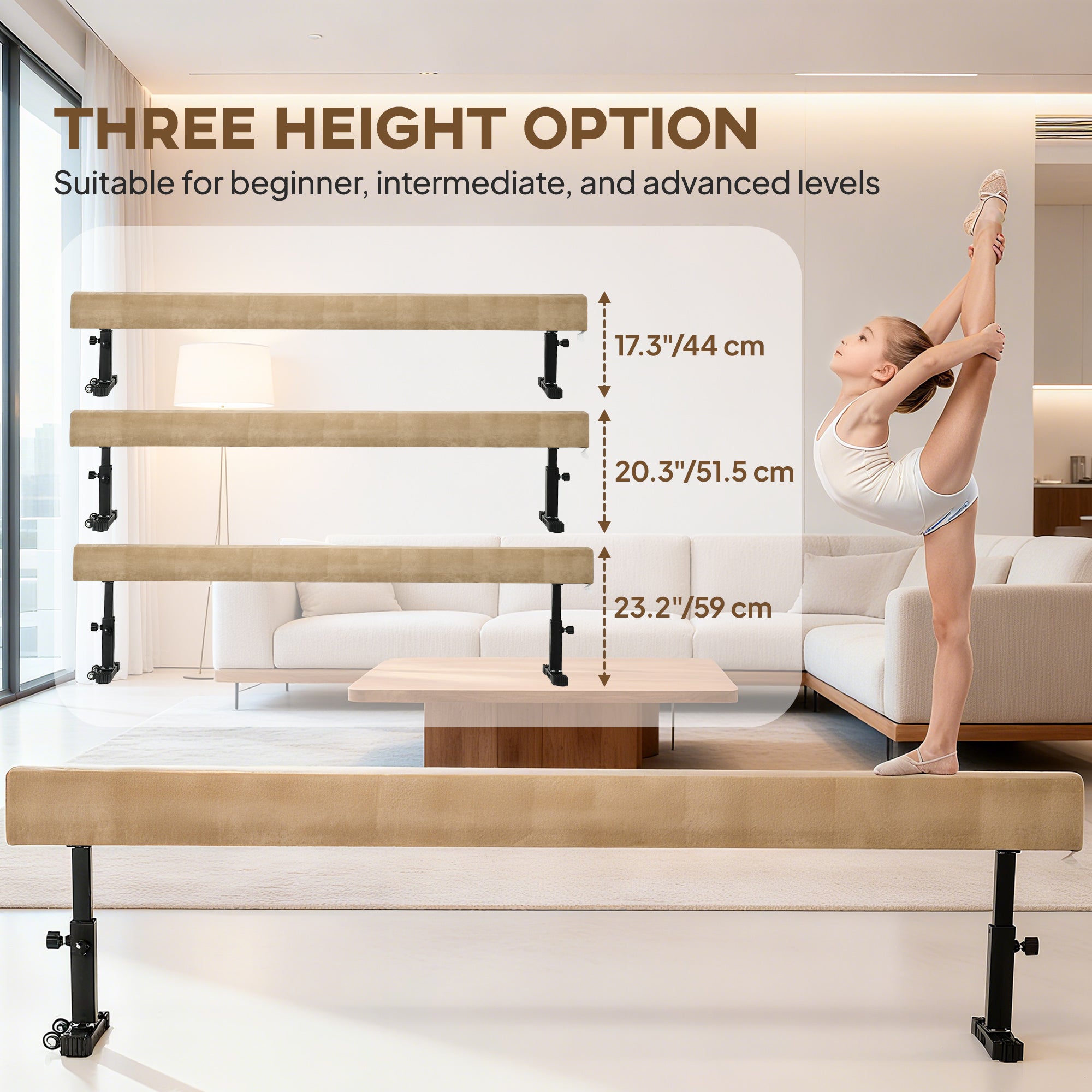 HOMCOM 7.5ft Adjustable Balance Beam, Gymnastics Beam with Wheels, Gymnastics Equipment for 6+ Years Old Training 