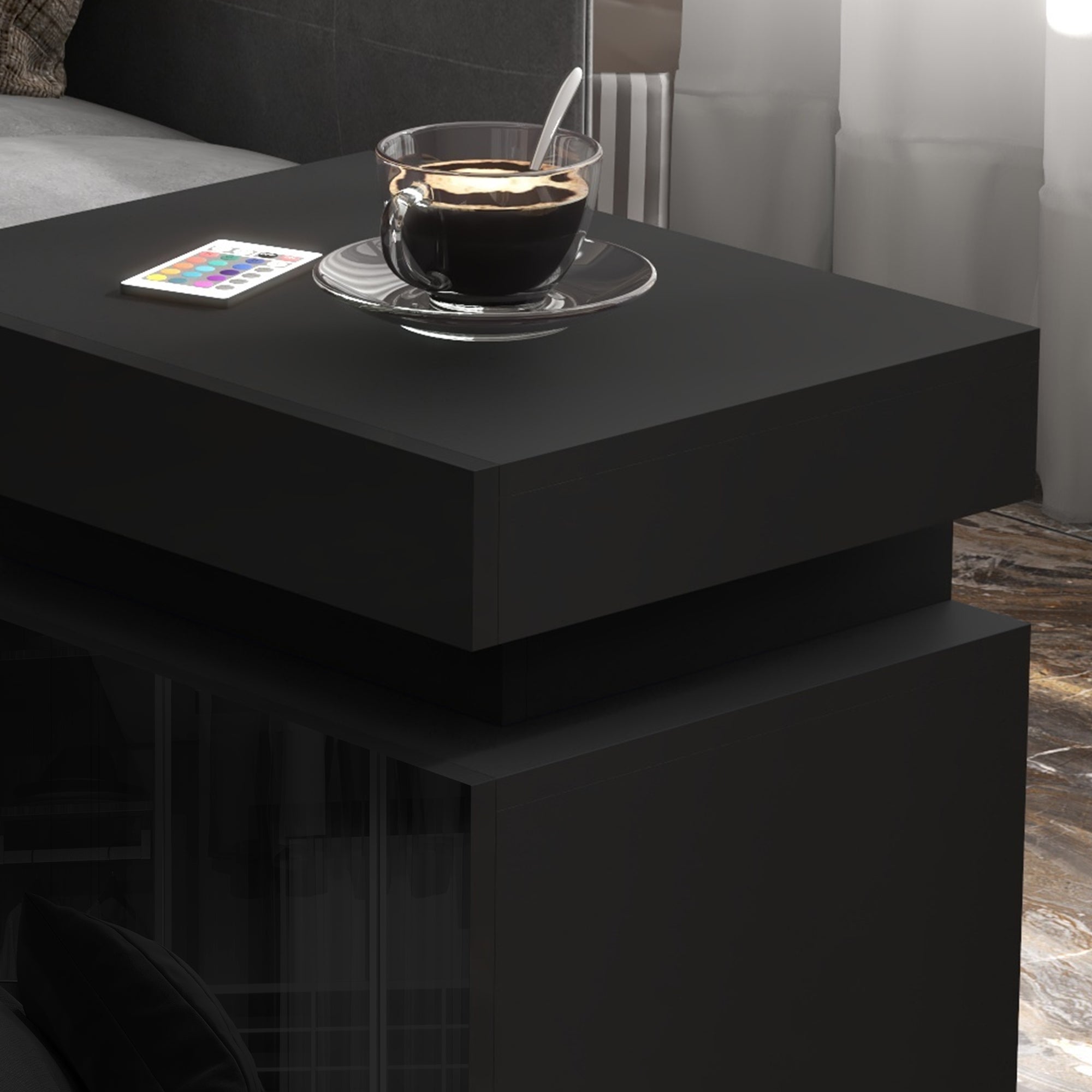 HOMCOM High Gloss Front Bedside Tables Set of 2, Nightstands with RGB LED Light and 2 Drawers, Chest of Drawers for Bedroom, Living Room, Black 