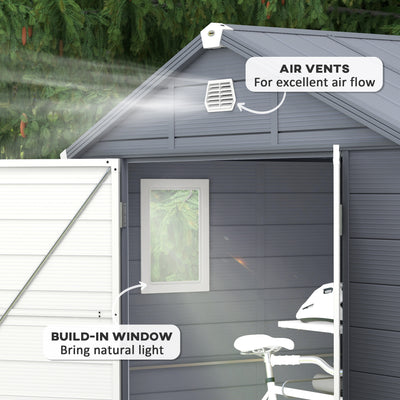 Outsunny 7.9ft x 6.2ft Aluminium Frame and Plastic Wall Shed, with Foundation - Grey 