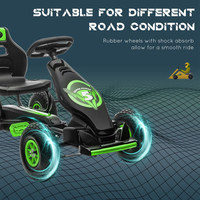 HOMCOM Kids Pedal Go Kart, with Adjustable Seat, Inflatable Tyres - Green 