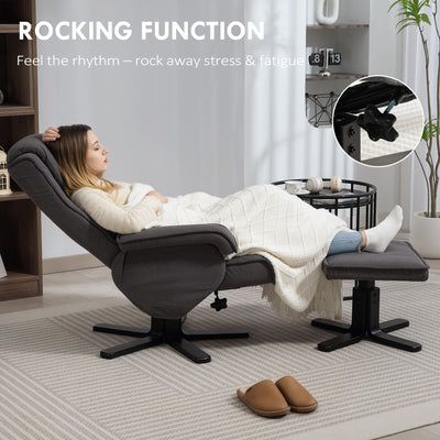 HOMCOM Rocker Swivel Recliner Chair with Footstool - Charcoal Grey Velvet 