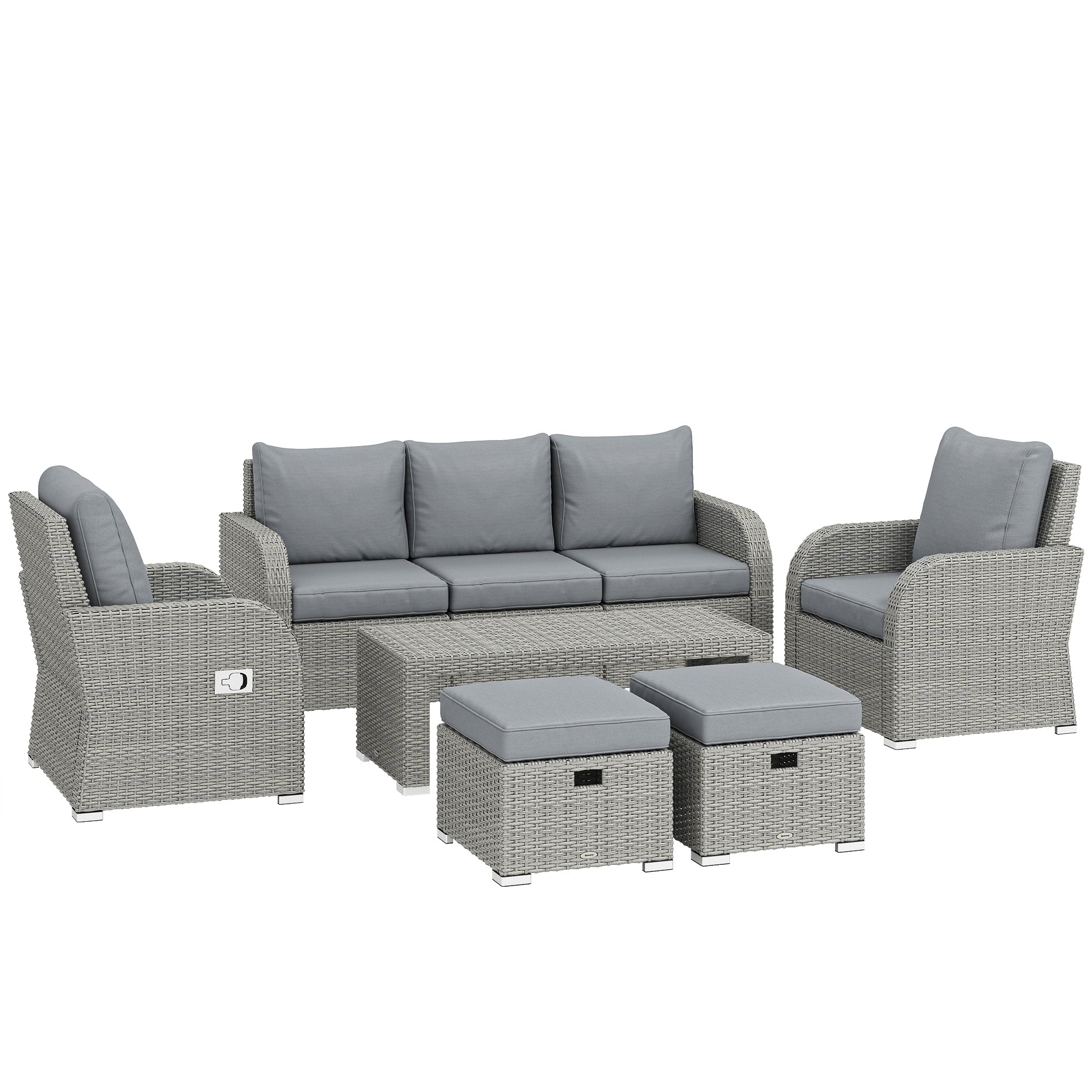 Outsunny Six-piece Rattan Garden Furniture Set with Reclining Armchairs - Dark Grey 