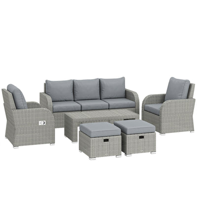 Outsunny Six-piece Rattan Garden Furniture Set with Reclining Armchairs - Dark Grey 