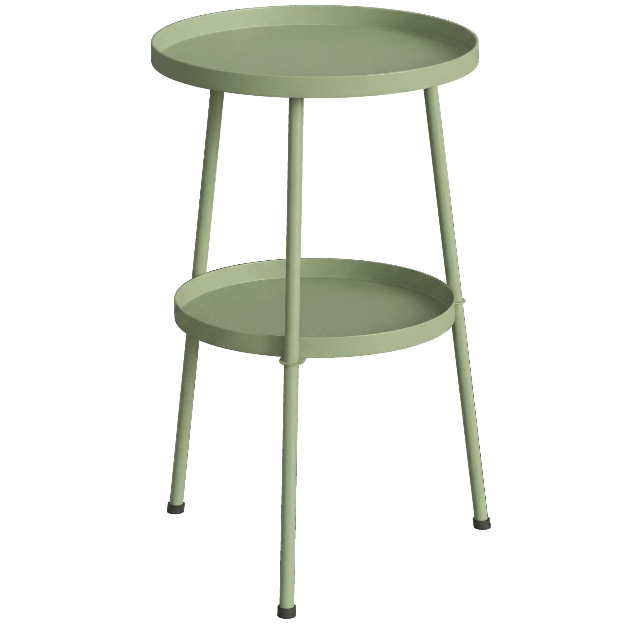 Outsunny Patio Side Table, 2-Tier Round Coffee End Table for Garden Balcony Living Room Bedroom, Light Green 