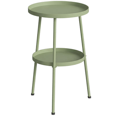 Outsunny Patio Side Table, 2-Tier Round Coffee End Table for Garden Balcony Living Room Bedroom, Light Green 
