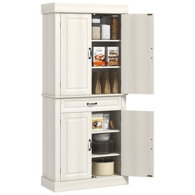 HOMCOM Kitchen Cupboard with 4 Doors, Freestanding Storage Cabinet with Wide Drawer and Shelves for Living Room, 180cm, White Wood Grain 