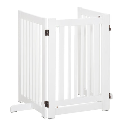 PawHutPet Gates MDF Freestanding Expandable Dog Gate Wood Doorway Pet Barrier Fence w/ Latched Door White 