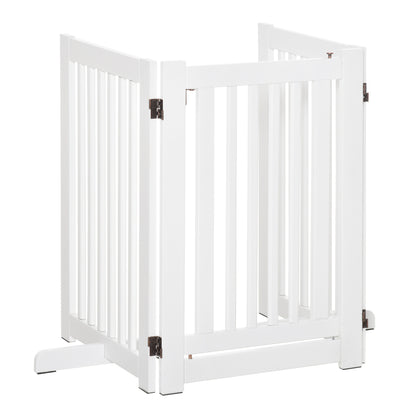 PawHutPet Gates MDF Freestanding Expandable Dog Gate Wood Doorway Pet Barrier Fence w/ Latched Door White 