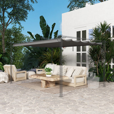 Outsunny Retractable Pergola Shade Cover, Replacement Canopy for 4 x 3 (m) Pergola, Retractable Roof, Light Grey 