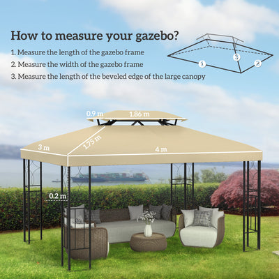 Outsunny Gazebo Roof Replacement, for 3 x 4m Frames - Cream 