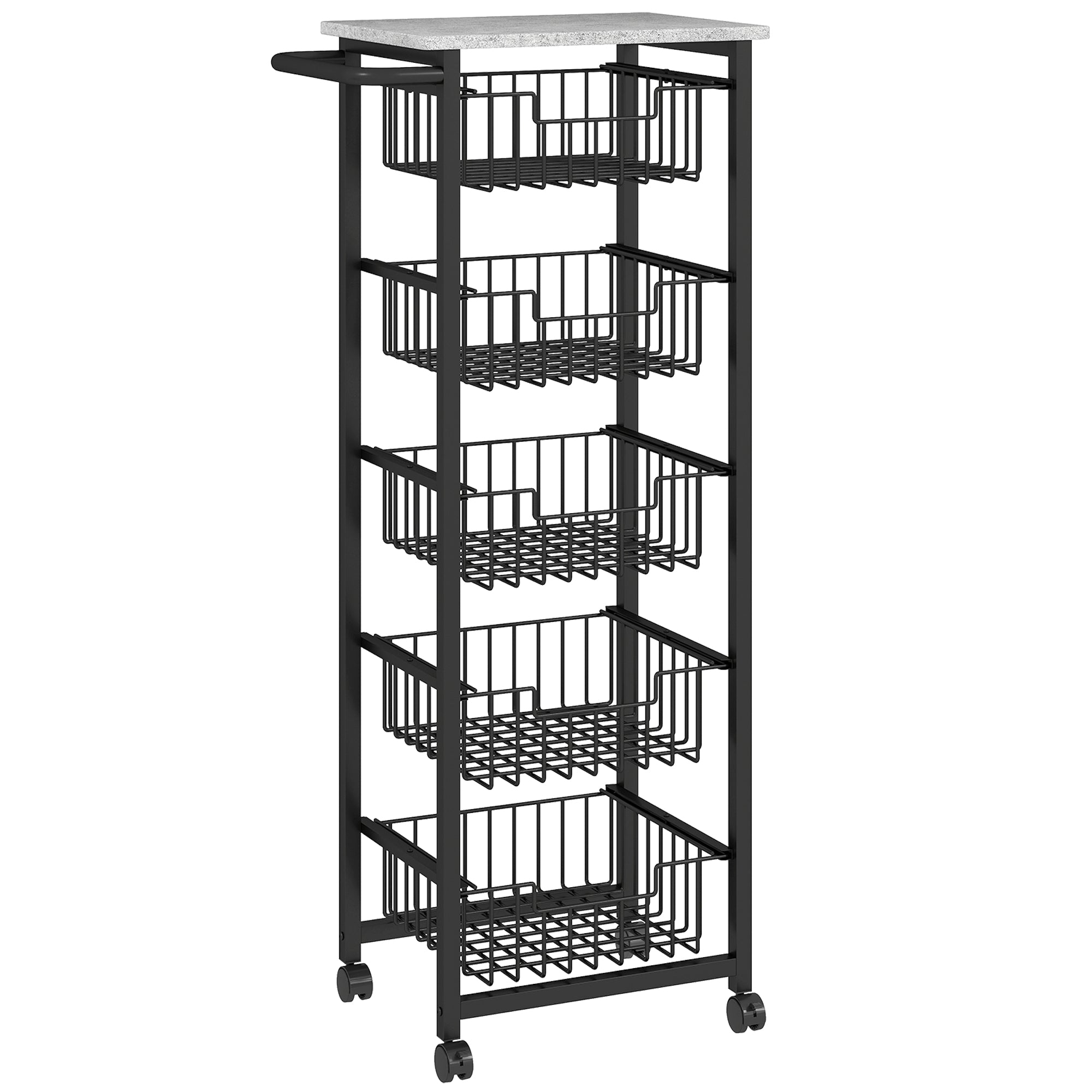 HOMCOM Five Basket Mobile Kitchen Island, with Brakes - Grey/Black 