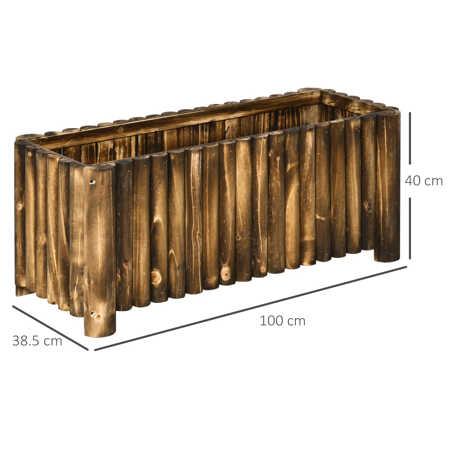 Outsunny 100L Raised Flower Bed Wooden Rectangular Planter Container Box Flower Pot Herb Pot 100L x 38.5W x 40H (cm) 