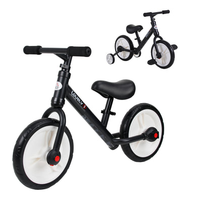 HOMCOM 11 Inch Kids Balance Bike Training Pedal Bicycle W/ Removable Stabilizers EVA Tyres Adjustable Seat Height 2 to 5 Years Gift for Boys Girls Black 