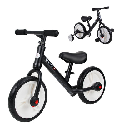 HOMCOM 11 Inch Kids Balance Bike Training Pedal Bicycle W/ Removable Stabilizers EVA Tyres Adjustable Seat Height 2 to 5 Years Gift for Boys Girls Black 