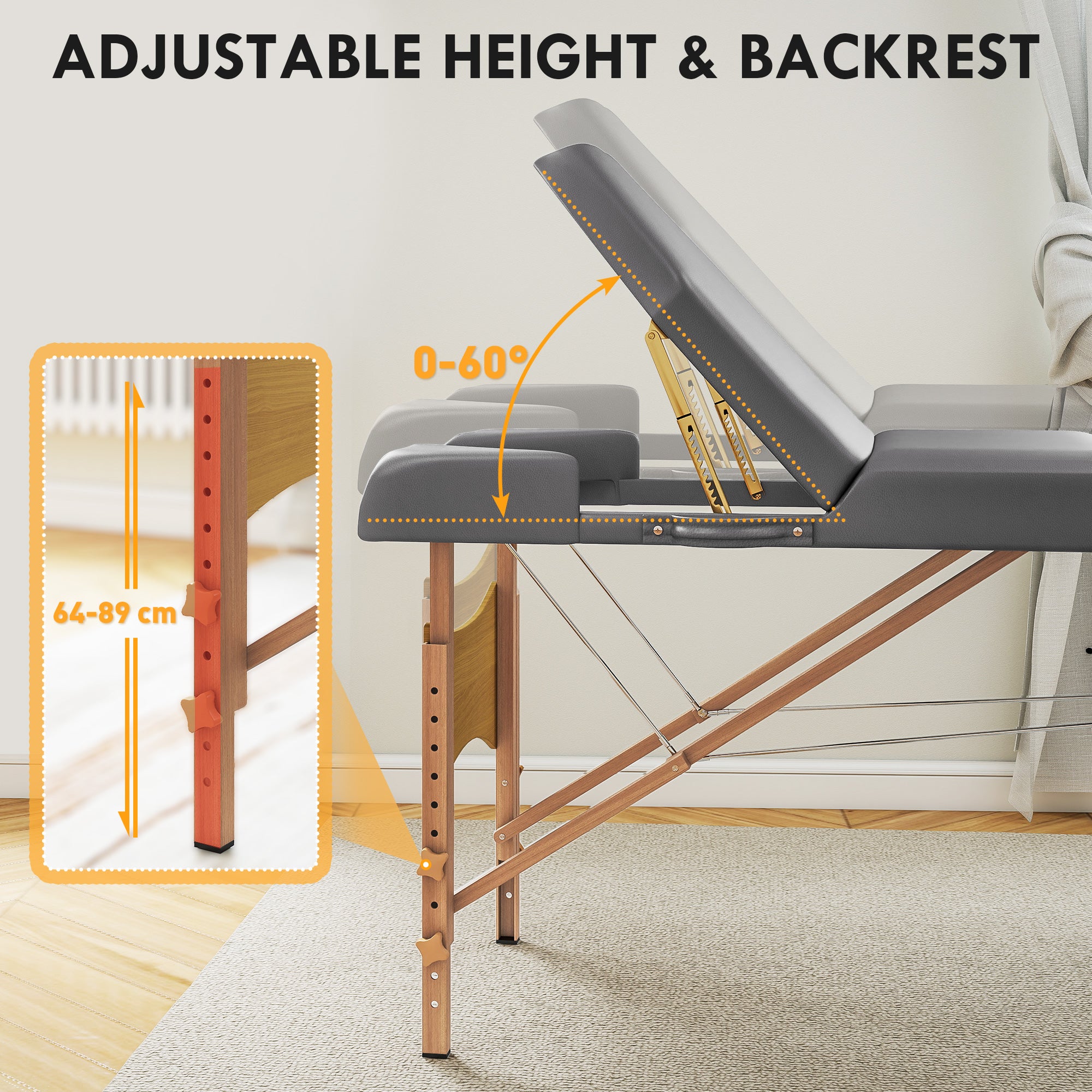 HOMCOM Foldable Massage Table with Beech Wood Legs - Grey