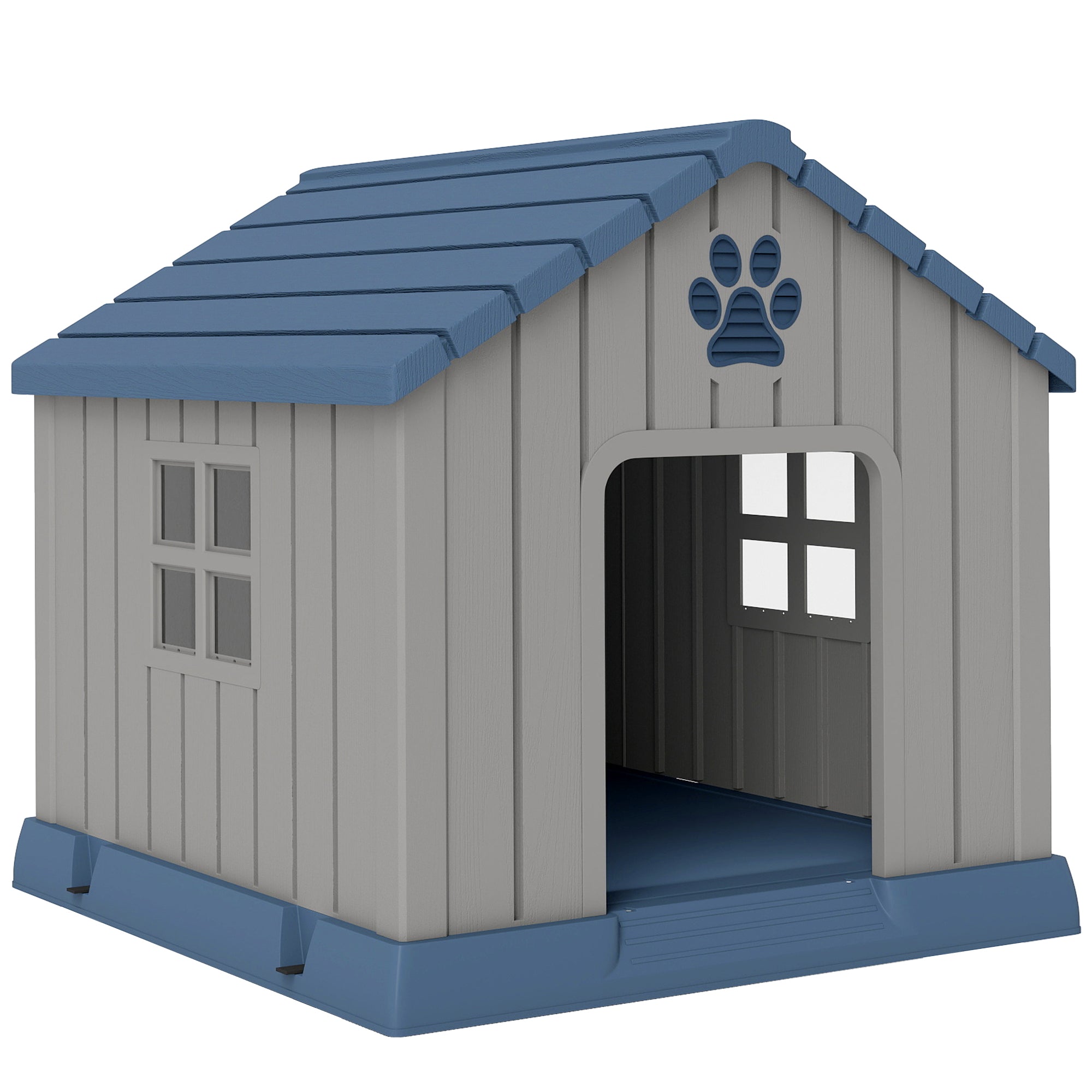 PawHut Dog Kennel Outdoor for Medium Dogs, Waterproof Plastic Dog House for Garden, Patio, 85 x 79 x 82 cm, Grey 