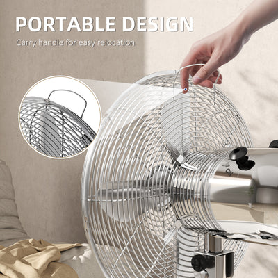 HOMCOM Three-Speed Oscillating Desk Fan - Silver-Tone 
