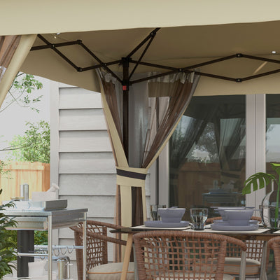 Outsunny 3 x 3(m) Pop Up Gazebo Party Tent with Solar-Powered LED Lights, Adjustable Event Shelter with Netting, Khaki 