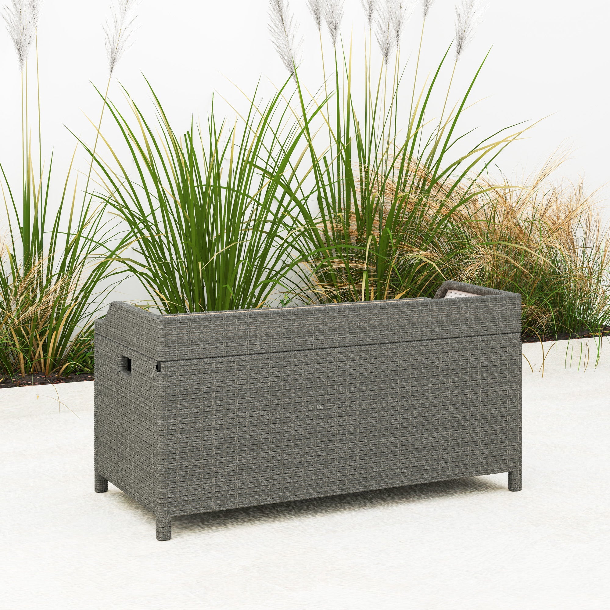 Outsunny 130 L Rattan Garden Storage Box, with Seat - Grey 