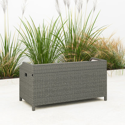 Outsunny 130 L Rattan Garden Storage Box, with Seat - Grey 