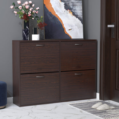 HOMCOM Wooden Modern Design 4 Drawer Shoes Cabinet Pull Down Shelf Storage Organiser Entrance Hallway Furniture - Dark Brown 