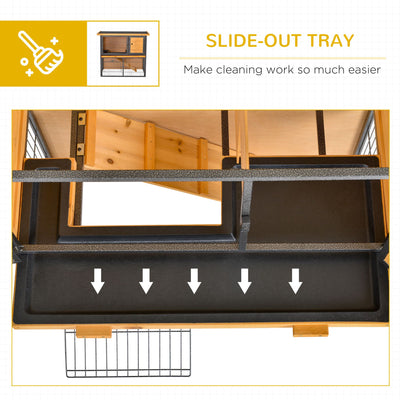 PawHut Guinea Pig Hutch Rabbit Hutch Wood-metal Elevated Pet House Bunny Cage with No-Leak Tray Ramp Openable Roof Outdoor 89.5 x 45 x 81cm Light Yellow 