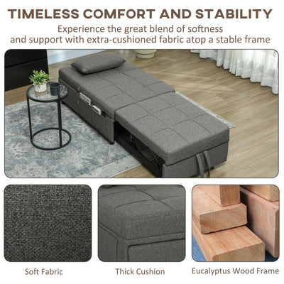 HOMCOM Four-In-One Single Sleeper Chair - Dark Grey 