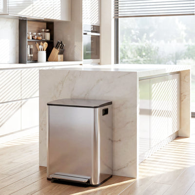 HOMCOM 40L Dual Compartment Stainless Steel Bin, with Deodoriser Holders - Silver Tone 