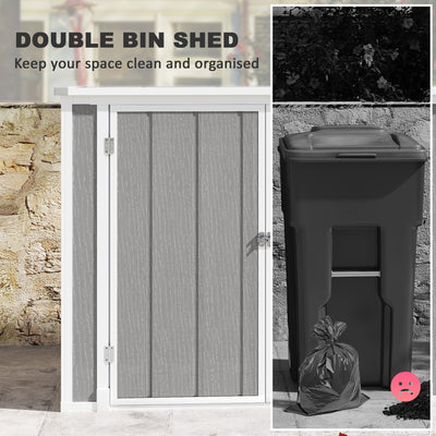 Outsunny 4.7 x 2.5FT Garden Shed, Double Bin Storage Shed with Lockable Doors, Outdoor Small Shed with Openable Lid for 2 Trash Cans, Garden Tools, Grey 