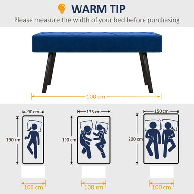 HOMCOM End of Bed Bench with X-Shape Design and Steel Legs, Upholstered Hallway Bench for Bedroom, Blue 