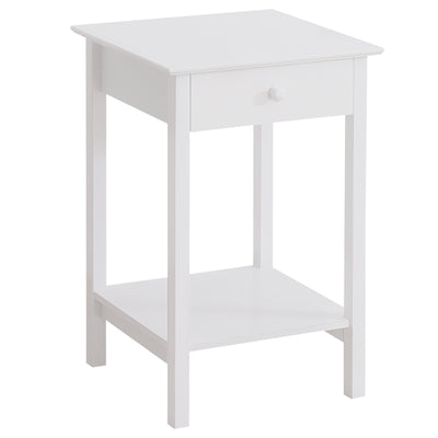HOMCOM White Bedside Table, Wooden Side Table, Nightstand, Bedside Cabinet with Drawer and Storage Shelf for Bedroom and Living Room 