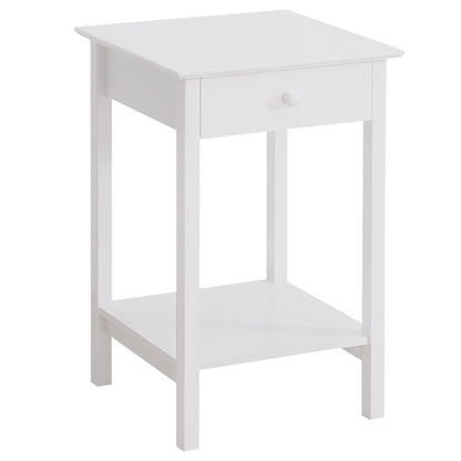 HOMCOM White Bedside Table, Wooden Side Table, Nightstand, Bedside Cabinet with Drawer and Storage Shelf for Bedroom and Living Room 