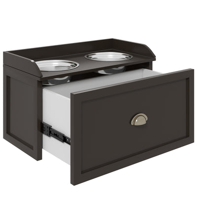 PawHut Stainless Steel Raised Dog Bowls, with 21L Storage Drawer for Large Dogs - Brown 