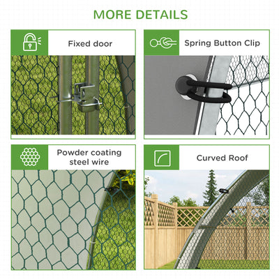 PawHut Galvanised Outdoor Chicken Coop with Cover, for 4-6 Chickens, Hens, Ducks, Rabbits, 3 x 1.9 x 2.2m - Silver Tone 