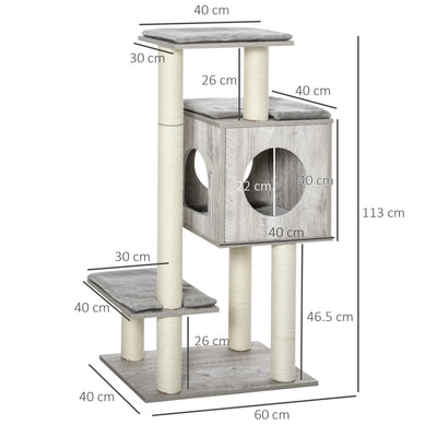 PawHut Cat Tree for Indoor Large Cats 113cm Kitten Tower Condo Jute Scratching Post Kitten Play House Activity Center Furniture 