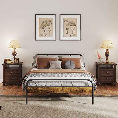 HOMCOM Industrial-Style Double Bed Frame - Black/Brown 