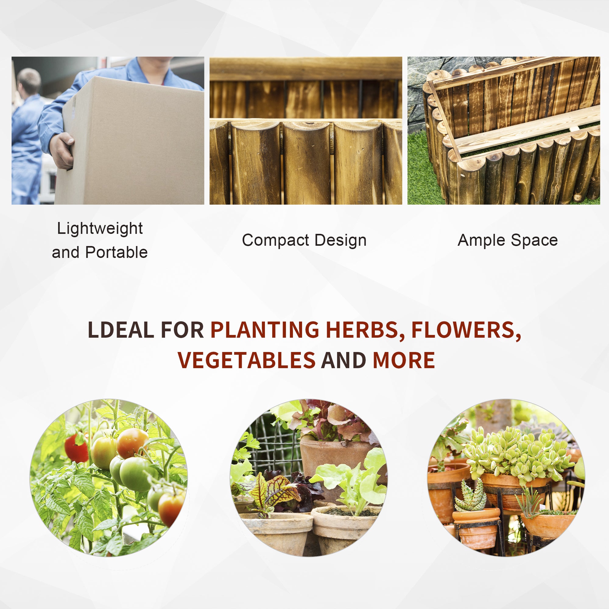 Outsunny 100L Raised Flower Bed Wooden Rectangular Planter Container Box Flower Pot Herb Pot 100L x 38.5W x 40H (cm) 