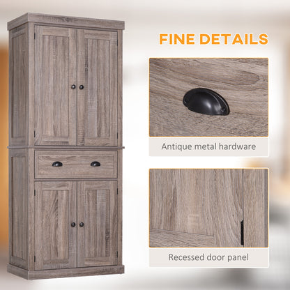 HOMCOM Freestanding Kitchen Cupboard, 184cm Tall Storage Cabinet with Doors and Shelves, Traditional Colonial 4-Door Kitchen Pantry Cupboard with Drawer, Dark Wood Grain 