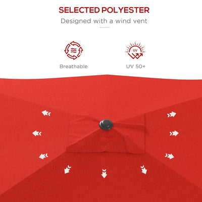 Outsunny 2 x 3(m) Garden Parasol Umbrella, Rectangular Outdoor Market Umbrella Sun Shade with Crank & Push Button Tilt, 6 Ribs, Aluminium Pole, Wine Red 