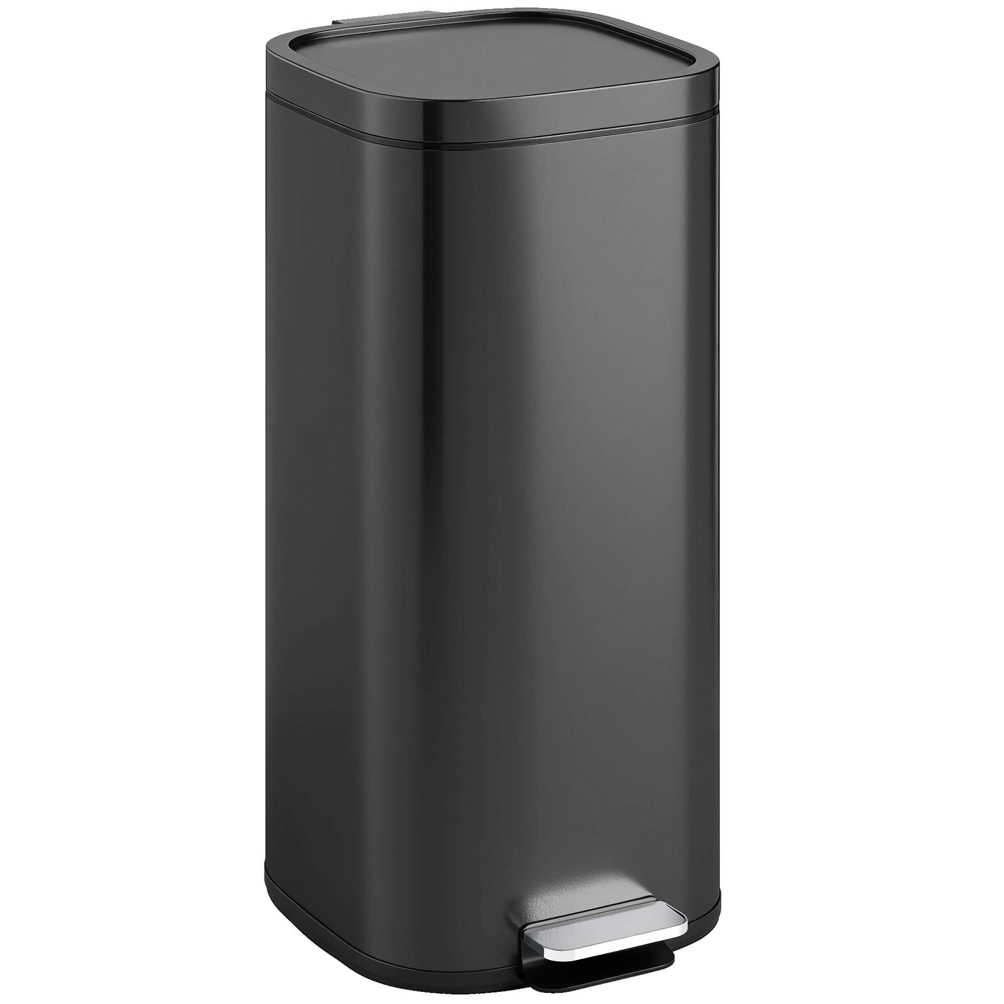 HOMCOM 30L Kitchen Bin, Compact Pedal Bin with Soft-Close and Stay-Open Lid, Removable Bucket for Kitchen, Home, Office, Black 