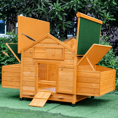 PawHut Wooden Chicken Coop with Nesting Boxes, Tray, for 2-4 Chickens, Yellow 