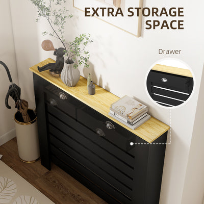 HOMCOM 95.5H x 111Wcm Radiator Cover, with Drawer - Black