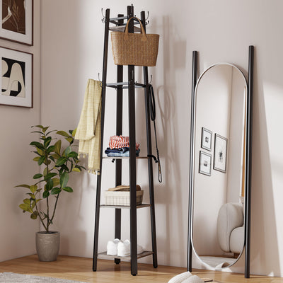 HOMCOM Industrial-Style Four Shelf Coat Stand - Grey/Black 