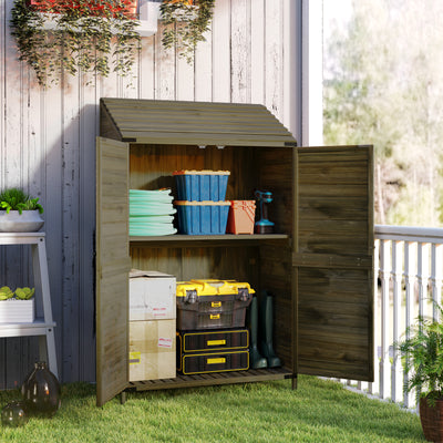 Outsunny 59 x 103.5 cm Two-Tier Wooden Garden Shed - Green 