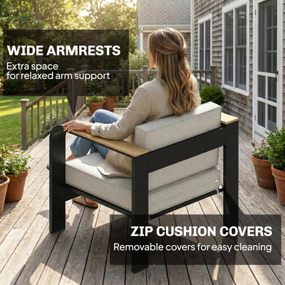 Outsunny 4 Seater Aluminium Garden Furniture Set, Olefin Cushions, Garden Sofa Set with Loveseat, Armchairs, Table, Beige 